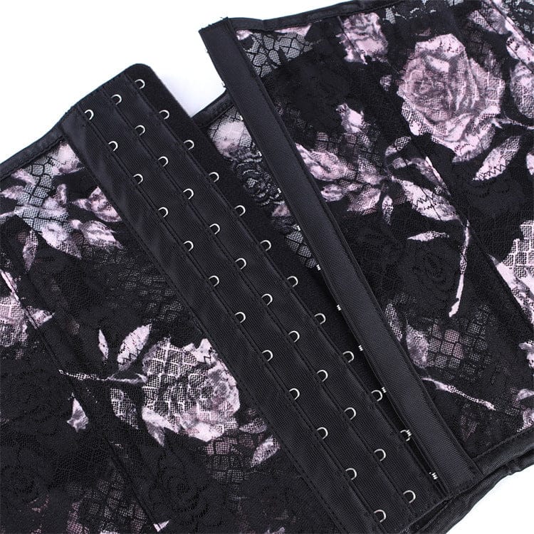 Kobine Women's Gothic Rose Printed Mesh Underbust Corset