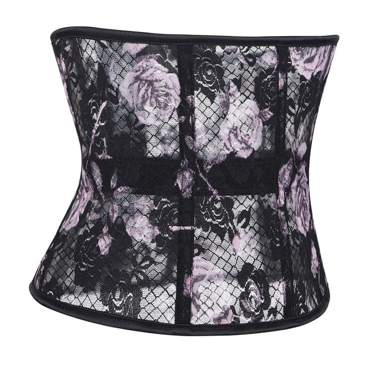 Kobine Women's Gothic Rose Printed Mesh Underbust Corset