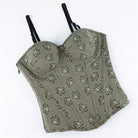 Kobine Women's Gothic Rose Printed Side Zipper Lace-up Overbust Corset