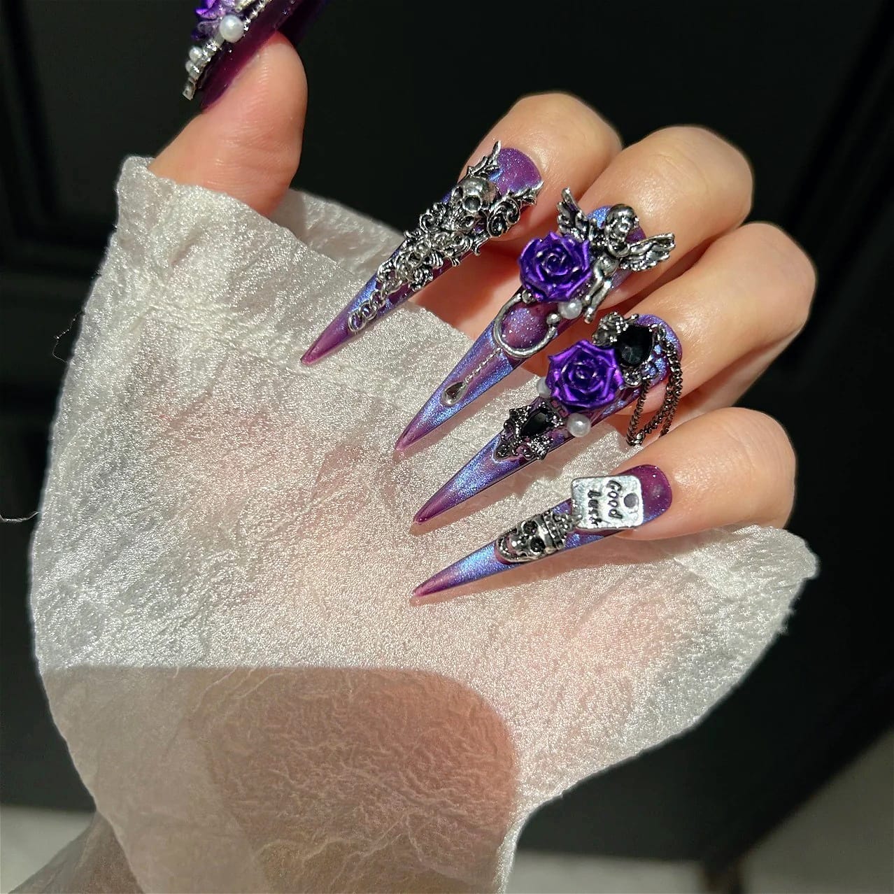 Kobine Women's Gothic Rose Skull Nail Patch