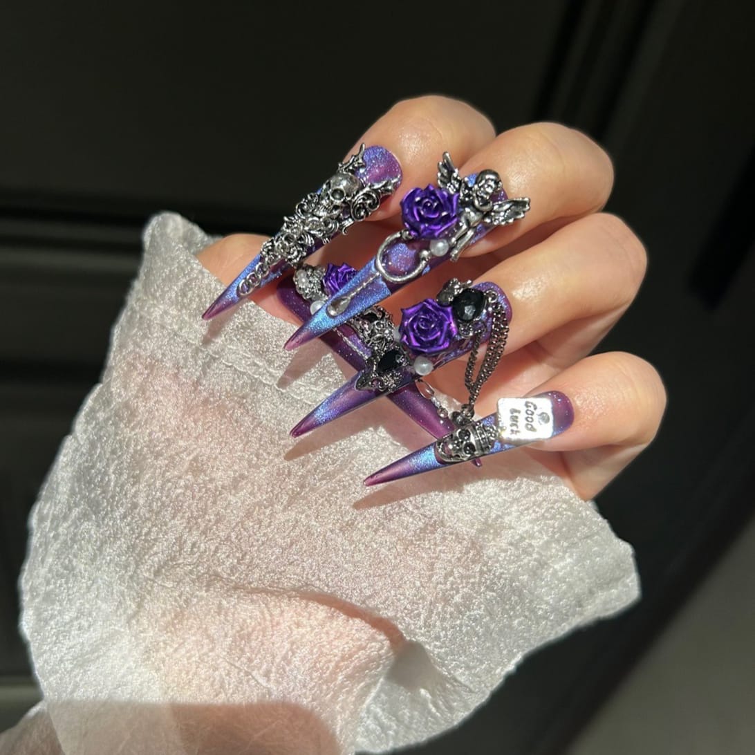 Kobine Women's Gothic Rose Skull Nail Patch