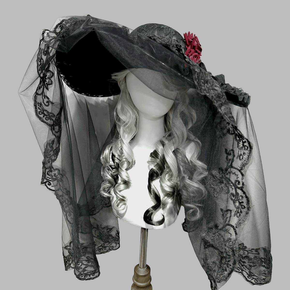 Kobine Women's Gothic Rose Wide Brim Veiled Hat