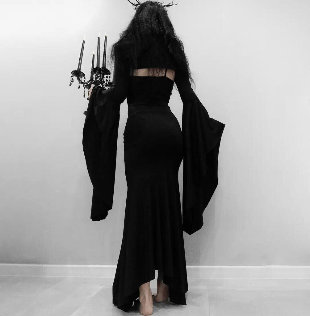 Kobine Women's Gothic Round Collar Trumpet Sleeved Maxi Dress