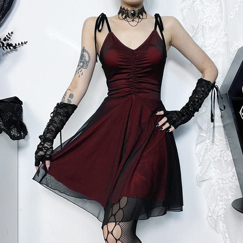 Kobine Women's Gothic Ruched Lace-up Slip Dress