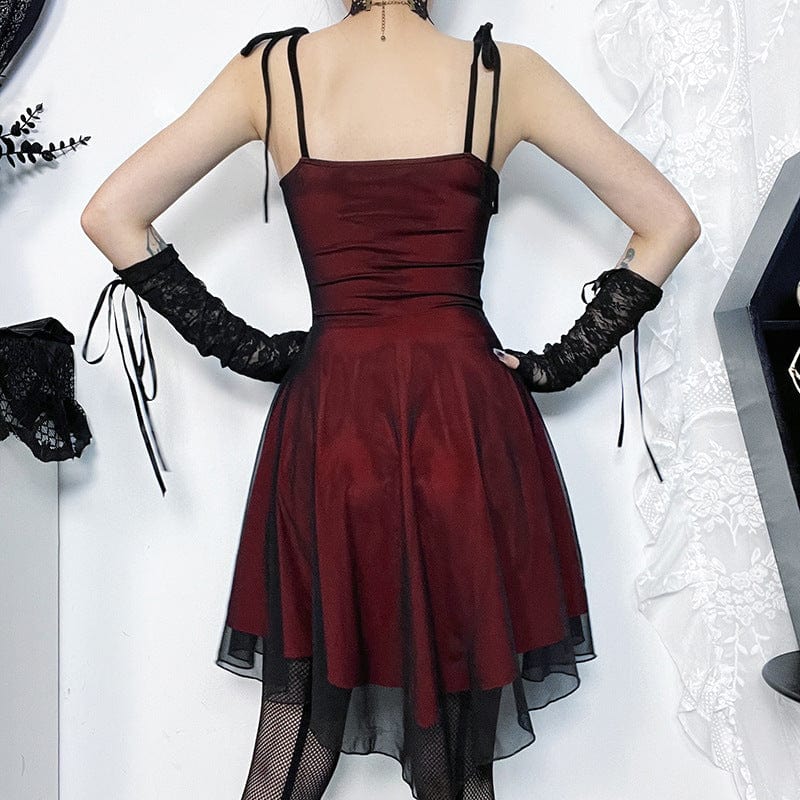Kobine Women's Gothic Ruched Lace-up Slip Dress