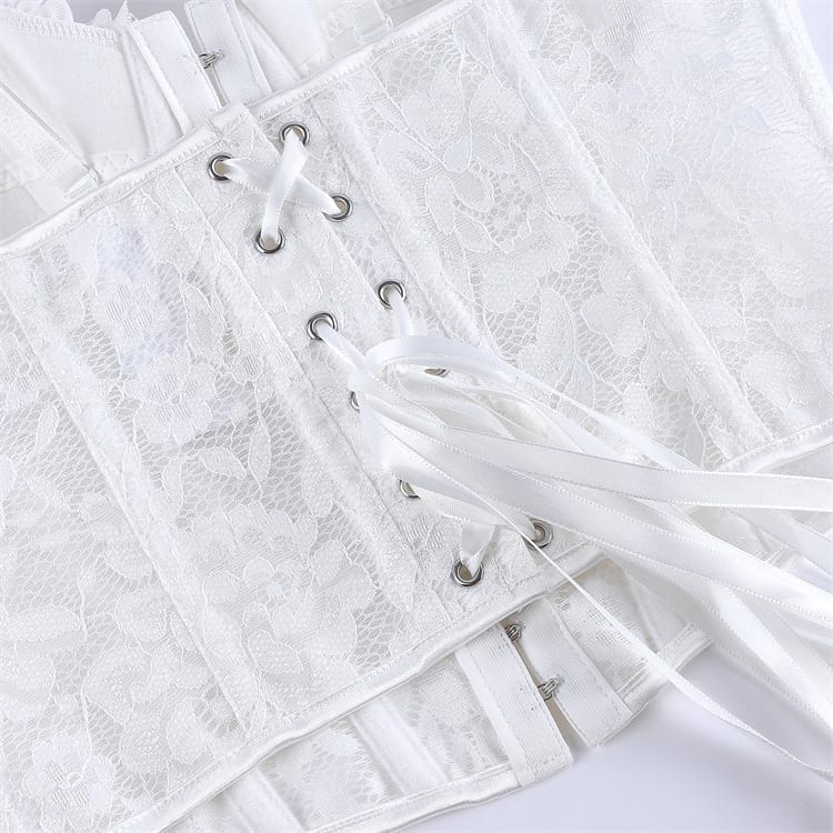 Kobine Women's Gothic Ruffled Floral Mesh Overbust Corset