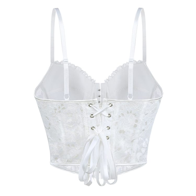 Kobine Women's Gothic Ruffled Floral Mesh Overbust Corset