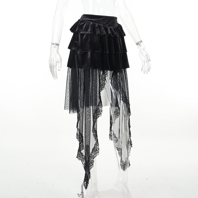 Kobine Women's Gothic Ruffled Irregular Lace Hem Skirt
