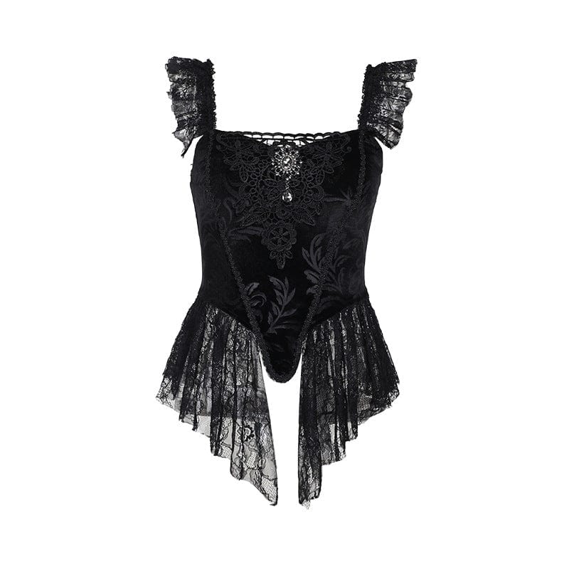 Kobine Women's Gothic Ruffled Lace Splice Velvet Vest