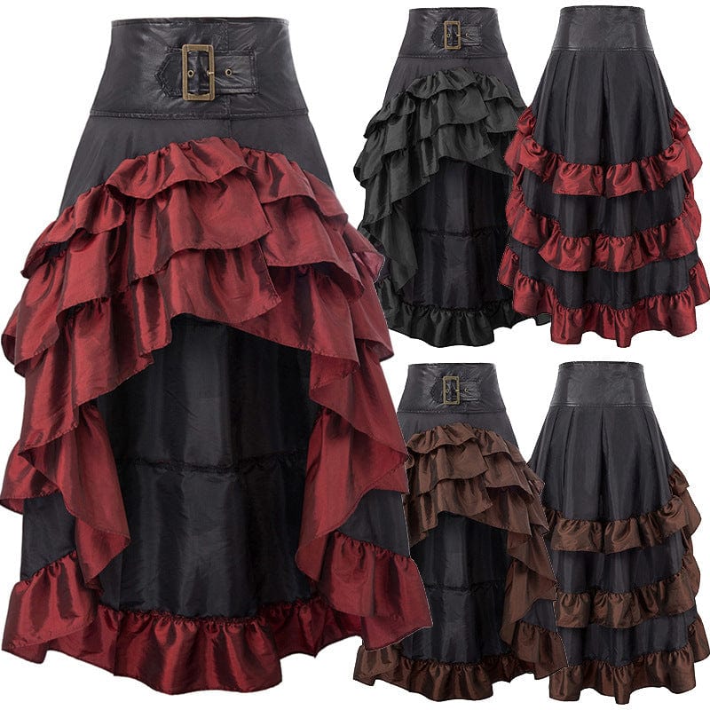 Kobine Women's Gothic Ruffled Layered High/low Skirt