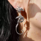 Kobine Women's Gothic Seahorse Skeleton Drop Post Earrings Silver