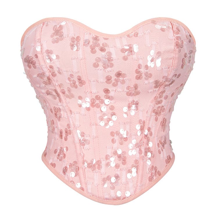 Corsetto sopra il seno con allacciatura e paillettes gotico da donna Kobine