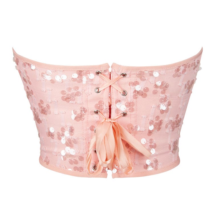 Corsetto sopra il seno con allacciatura e paillettes gotico da donna Kobine