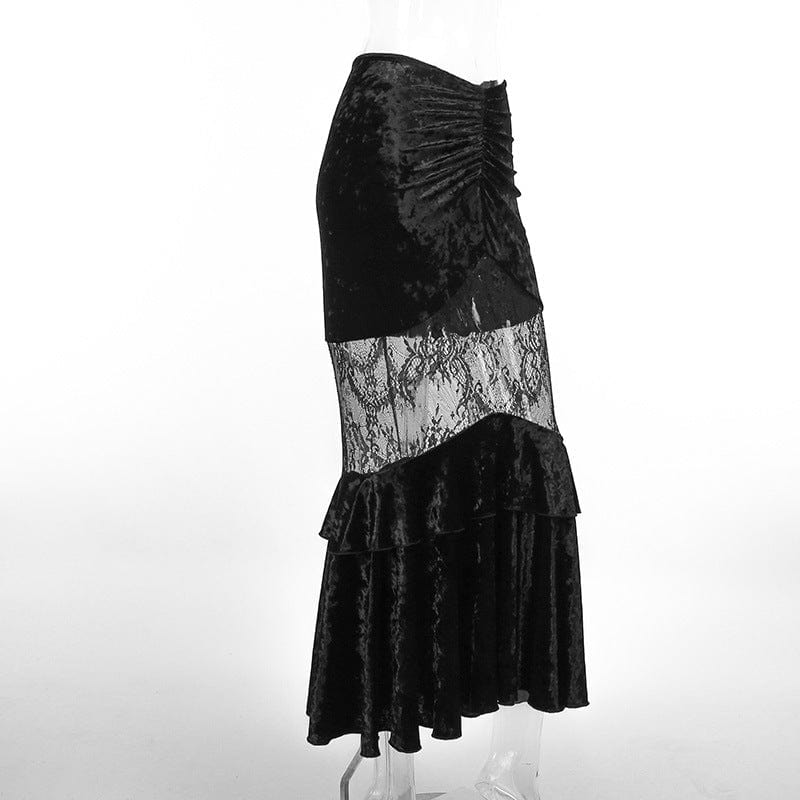 Kobine Women's Gothic Sheer Velvet Wrap Maxi Skirt