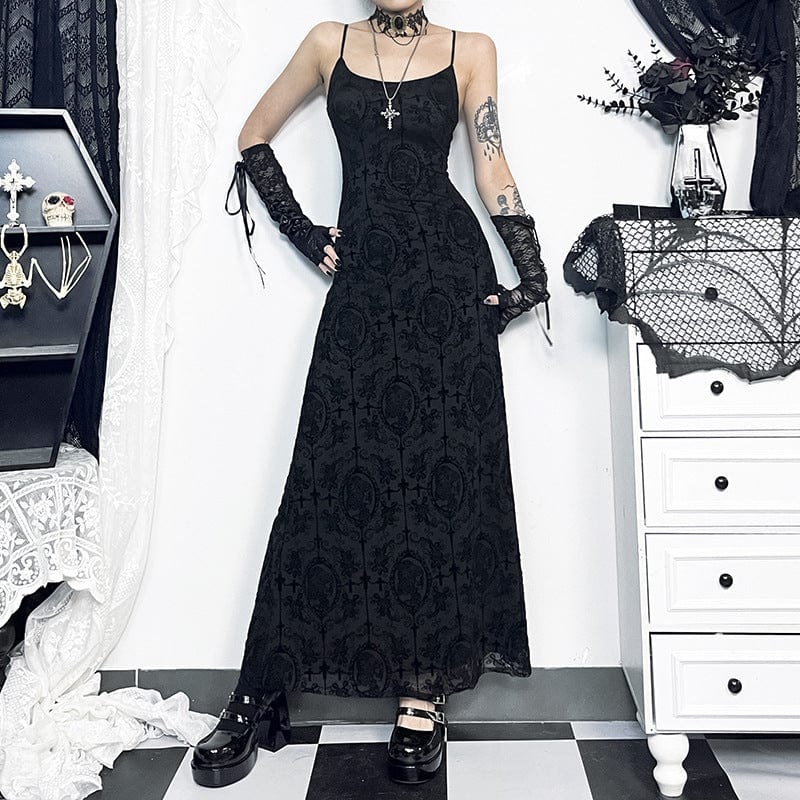 Kobine Women's Gothic Shoulder Straps Slim Fitted Long Slip Dress