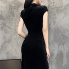Vestido cheongsam gótico de terciopelo negro con abertura lateral para mujer de Kobine
