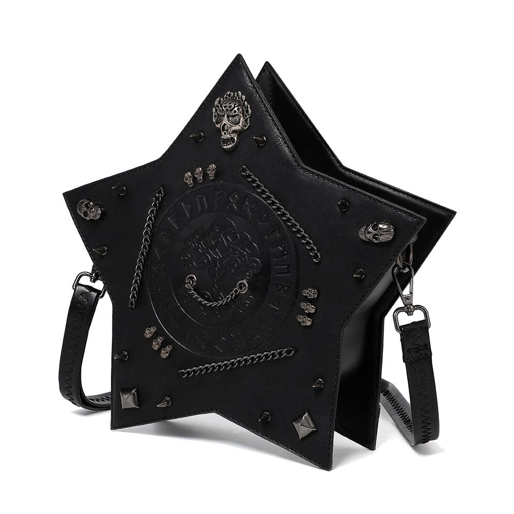 Kobine Women's Gothic Skull Rivet Chained Pentacle Bag
