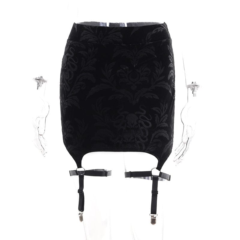 Kobine Women's Gothic Slim Fitted Velvet Skirt with Garter