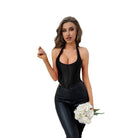 Kobine Women's Gothic Solid Color Halterneck Overbust Corset