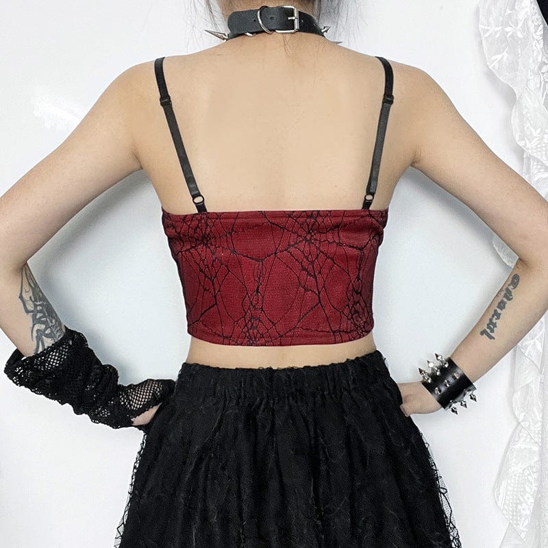 Kobine Women's Gothic Spider Mesh Splice Faux Leather Bustier