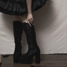 Kobine Women's Gothic Stained Glass Print Lace-up Knee High Platform Boots