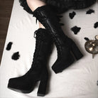 Kobine Women's Gothic Stained Glass Print Lace-up Knee High Platform Boots