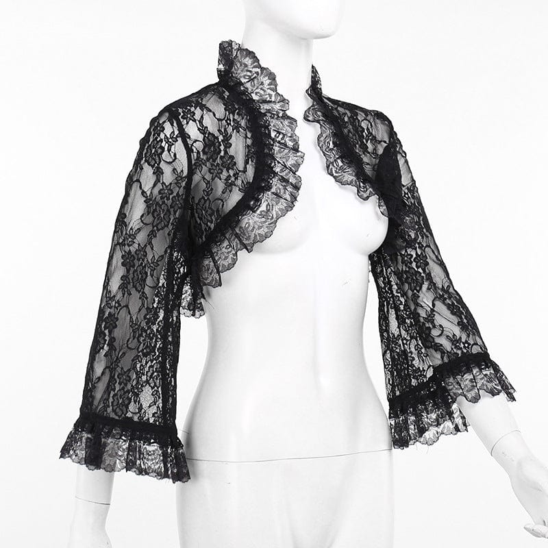 Kobine Women's Gothic Stand Collar Ruffled Lace Cape