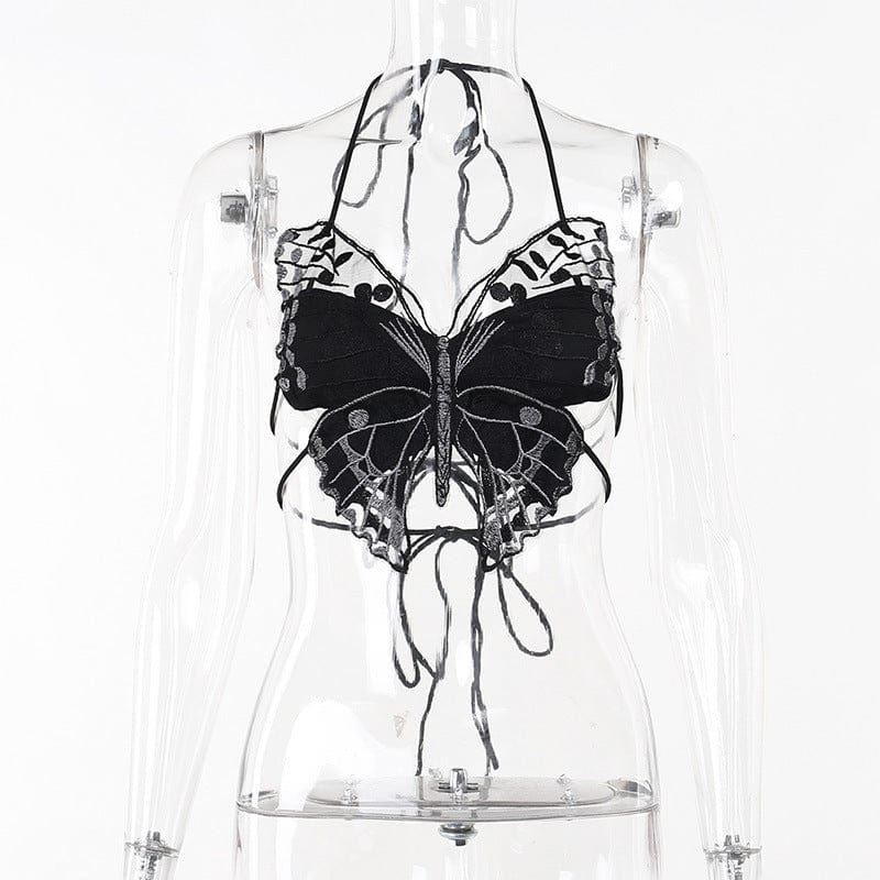 Kobine Women's Gothic Strappy Butterfly Embroidered Bustier