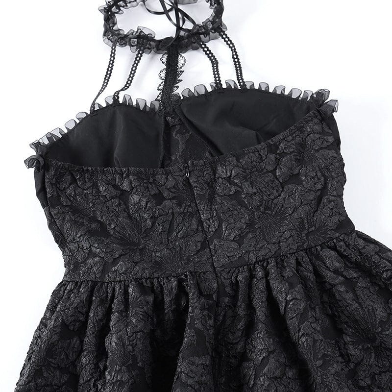 Kobine Women's Gothic Strappy Embossed Halterneck Dress