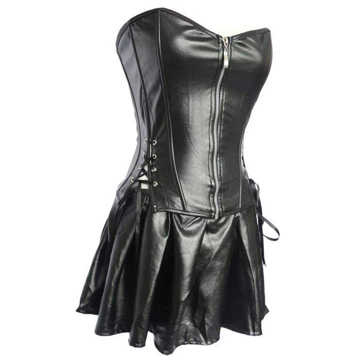Kobine Women's Gothic Strappy  Faux Leather Overbust Corset Dresses
