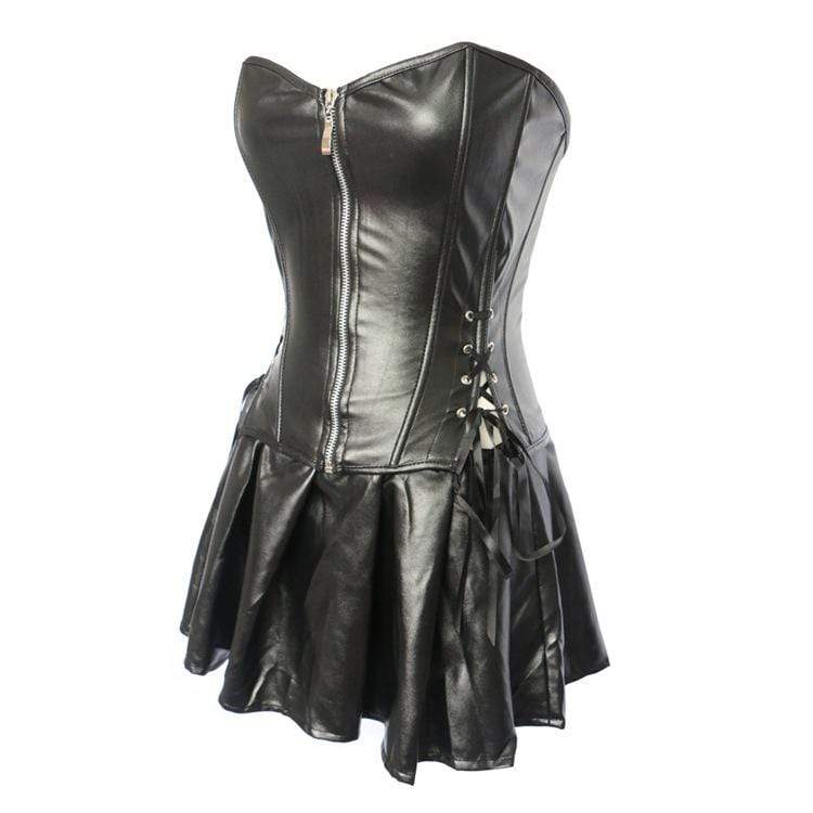 Kobine Women's Gothic Strappy  Faux Leather Overbust Corset Dresses