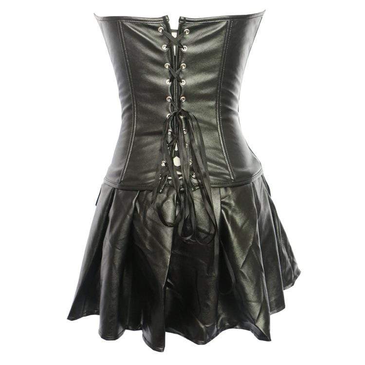 Women's Gothic Strappy Faux Leather Overbust Corset Dresses – Punk