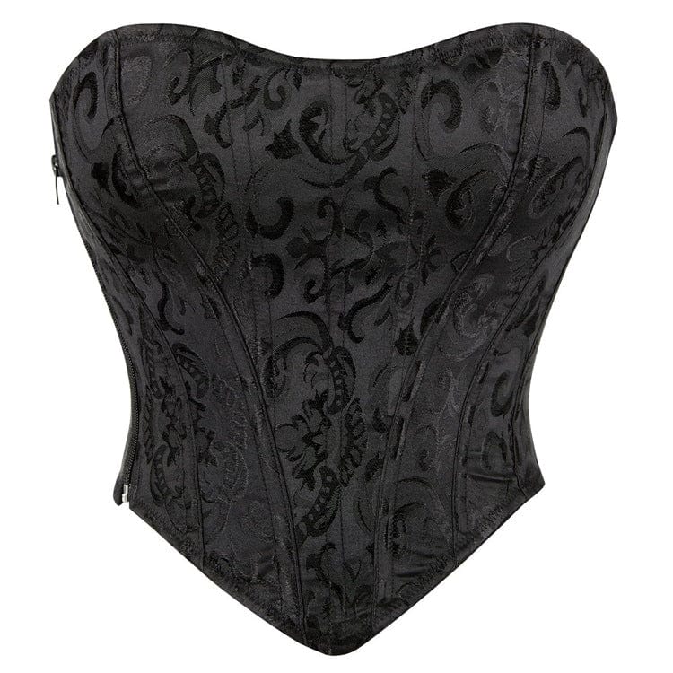 Black floral jacquard corset top