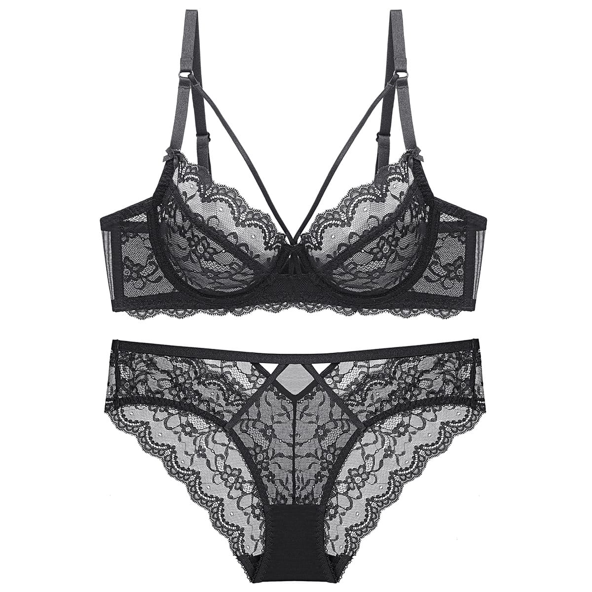 Kobine Women's Gothic Strappy Floral Lace Lingerie Set