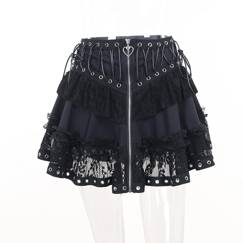 Kobine Women's Gothic Strappy Lace Splice Skirt