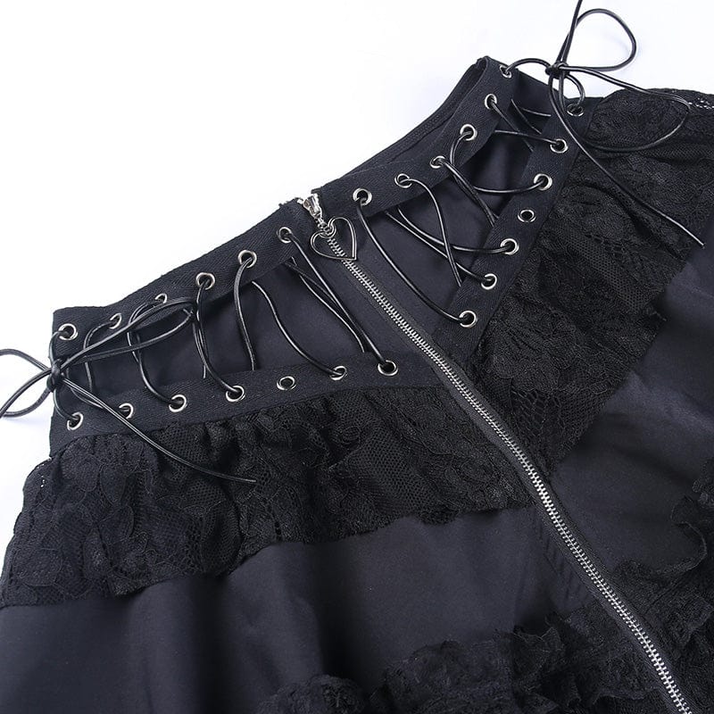 Kobine Women's Gothic Strappy Lace Splice Skirt