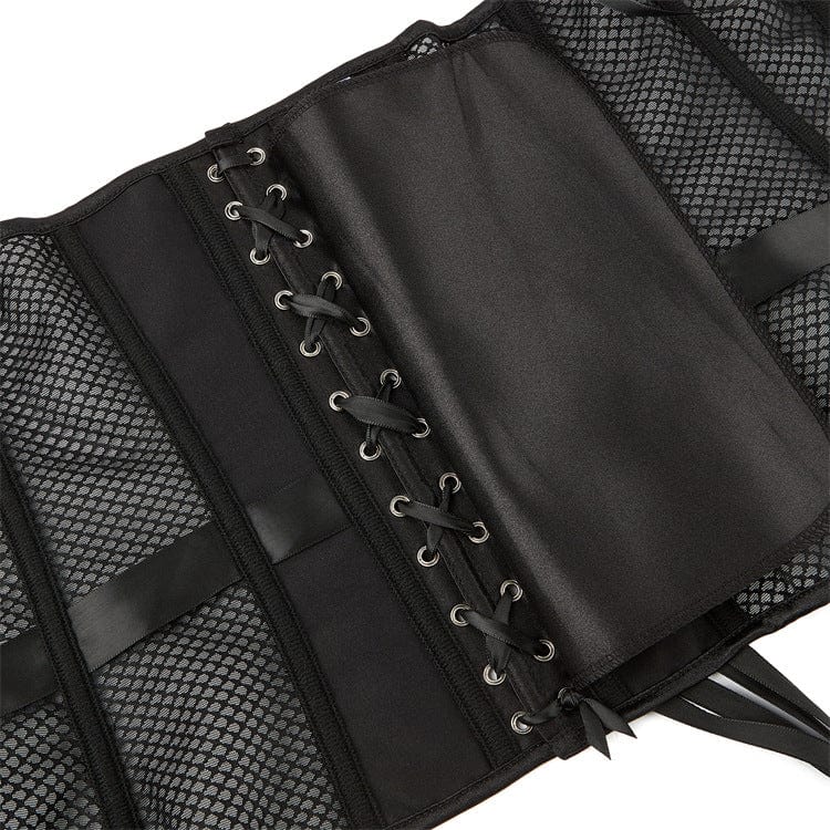 Corsetto overbust in rete con spalline gotiche da donna Kobine