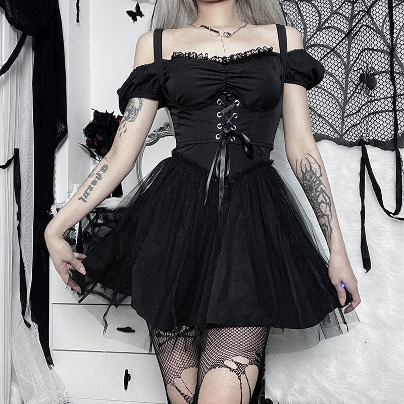 Kobine Women's Gothic Strappy Mesh Splice Slip Dress