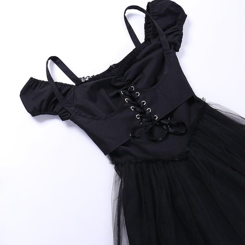 Kobine Women's Gothic Strappy Mesh Splice Slip Dress