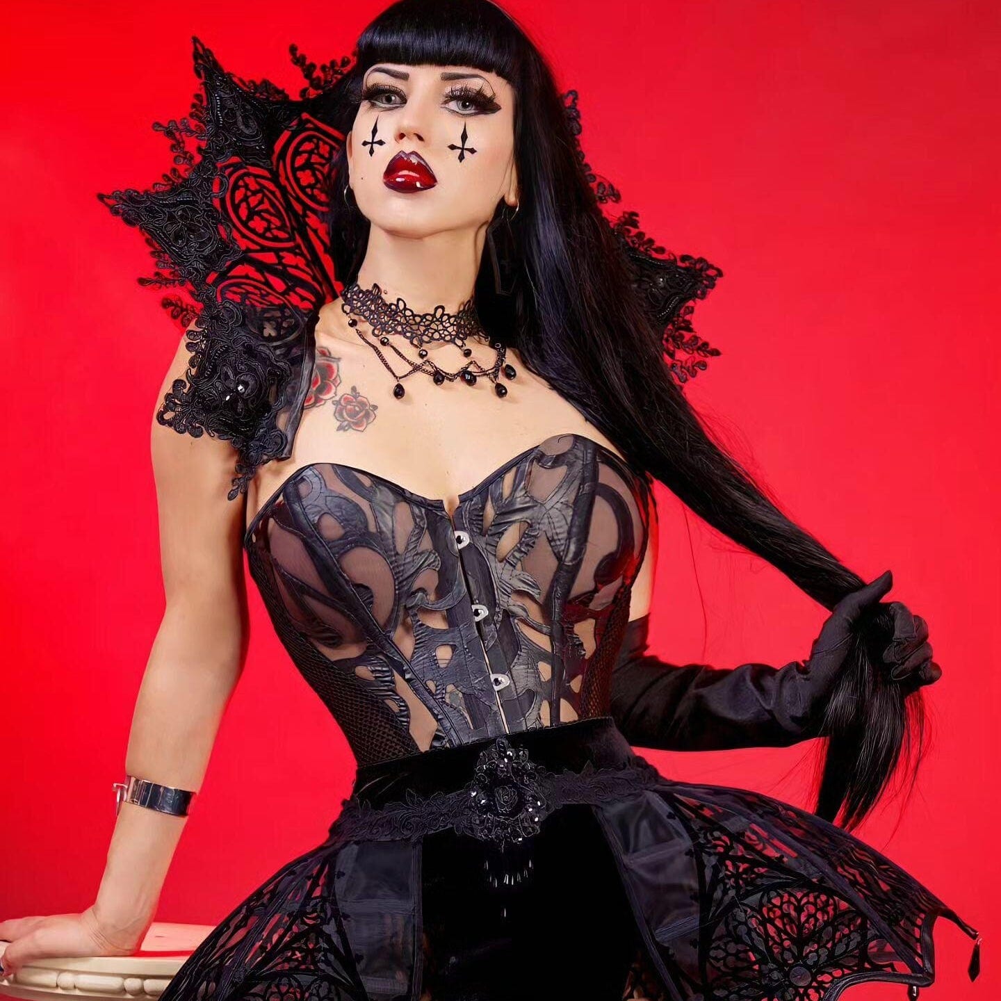 Kobine Women's Gothic Strappy Mesh Underbust Corset