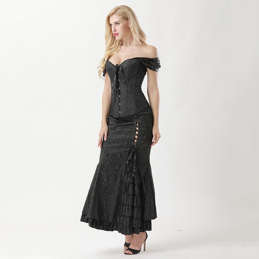 Corsetto overbust con spalline e spalle scoperte in stile gotico da donna Kobine