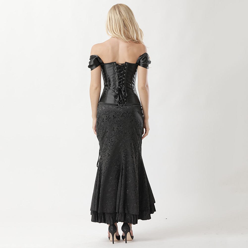 Corsetto overbust con spalline e spalle scoperte in stile gotico da donna Kobine