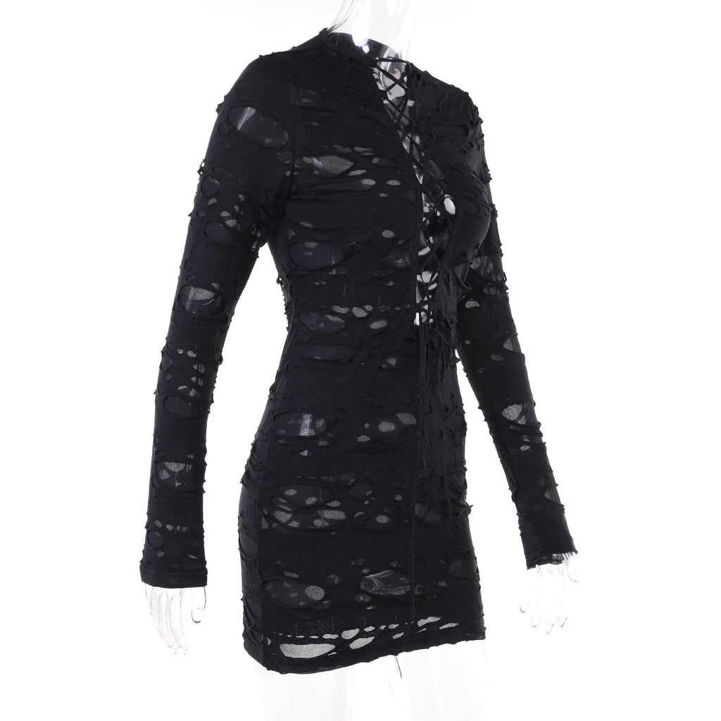 Kobine Women's Gothic Strappy Ripped Dress