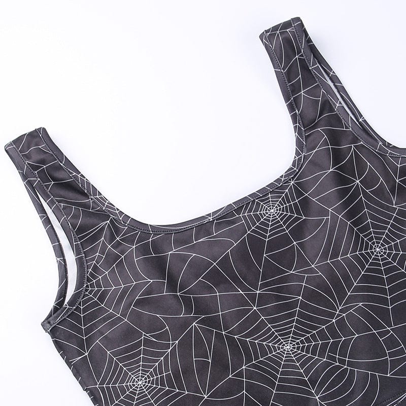 Kobine Women's Gothic Strappy Spider Web Printed Vest