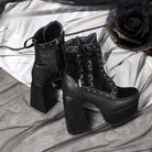 Kobine Women's Gothic Studded Lace-up Zipper Platform Ankle Boots