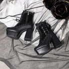 Kobine Women's Gothic Studded Lace-up Zipper Platform Ankle Boots