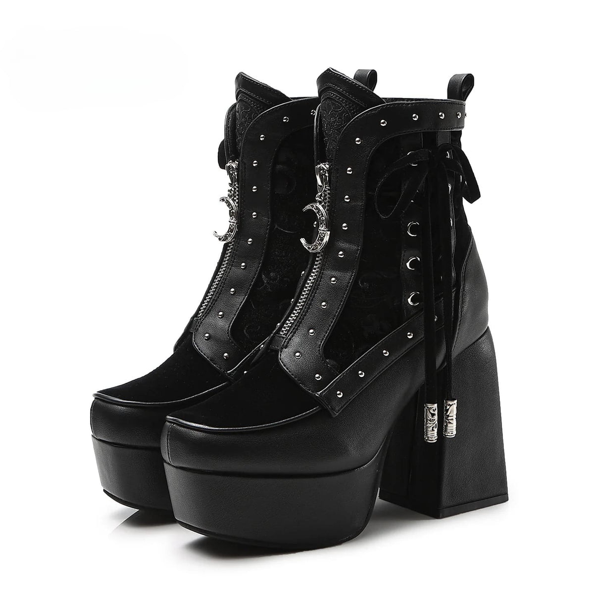 Kobine Women's Gothic Studded Lace-up Zipper Platform Ankle Boots
