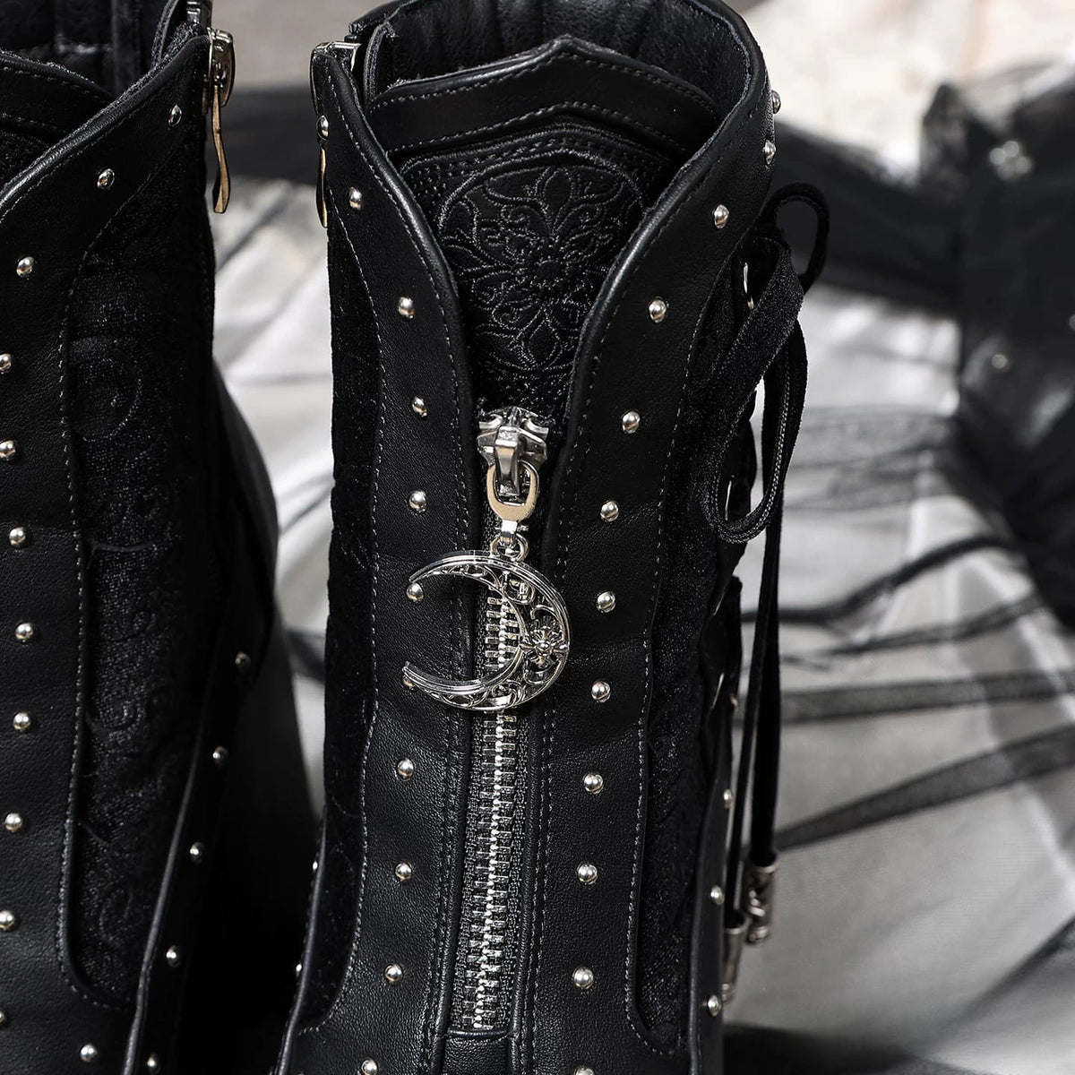 Kobine Women's Gothic Studded Lace-up Zipper Platform Ankle Boots