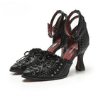 Kobine Women's Gothic Studded Ruffle Lace-up Ankle Strap Stilettos