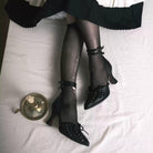 Kobine Women's Gothic Studded Ruffle Lace-up Ankle Strap Stilettos